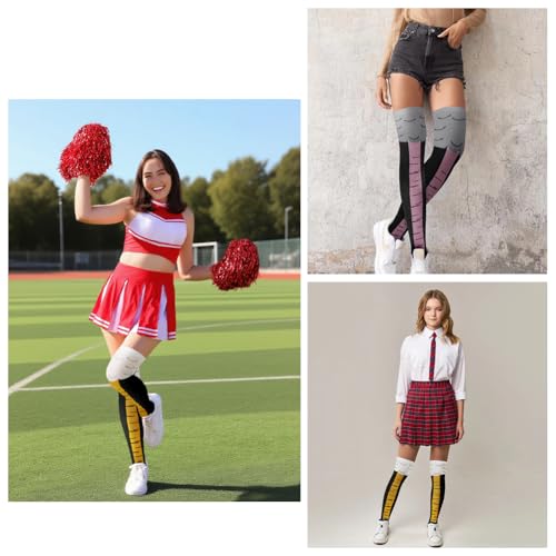Alaoo Hühner Legs Sock Erwachsene, 1 Paar Cartoon Winter Warm Stricken Kniestrümpfe Strümpfe, Crazy Funny Strümpfe Damen für Party Stützen Kostüm Halloween, Schwarz und Gelb