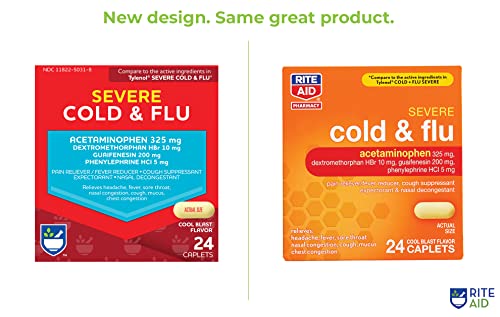 Rite Aid Severe Flu And Cold Relief Caplets - 24 Count | Pain Relief | Congestion Relief | Fever Reducer | Sinus Medicine For Adults | Decongestants For Adults | Cold And Flu Medicine For Adults #TOP1