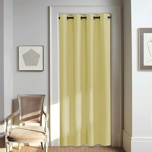 NICETOWN Door Curtain for Closet Doors 80 Inches Long 1 Panel, Blackout Doorway Curtain for Open Closet Bedroom, Room Divider Living Room for Privacy (Paler Yellow, 1 Panel, 46W x 80L)