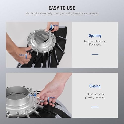 NEEWER Basics - Kit Softbox parabólico, 65 cm, Montura Bowens, con difusores de luz, para Estudio fotográfico, grabación de vídeo, Streaming, iluminación, Compatible con Godox, Aputure, NS37P - imagen 7