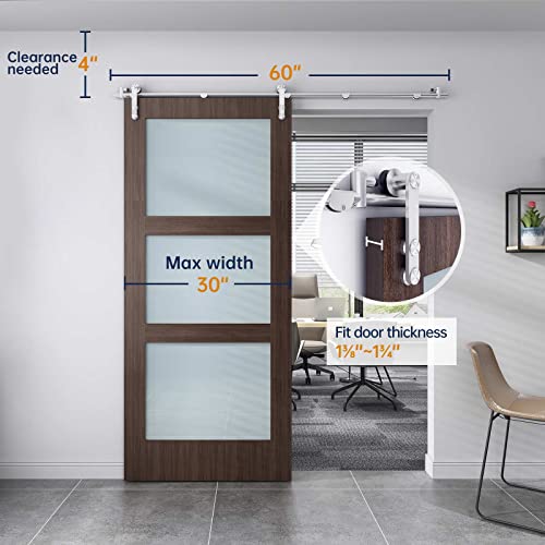 Easelife 5 Ft Stainless Steel Sliding Barn Door Hardware Track Kit,Heavy Duty,Anti-Rust Anti-Corrosion,Slide Smoothly Quietly,Easy Install (5Ft Track Kit For 26"~30" Single Door) #TOP5