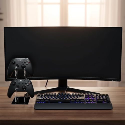 Tabanzhe Game Controller Holder – Universal Double-Layered Acrylic Gaming Controller Stand with Headphones Headset Organizer, Dual Gamepad Display Holder for Desk Table Gaming Accessories (Black) - Image 4