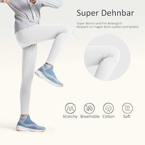 Uizuooy Kinder Leggings Baumwolle Sport Leggings Komfortable Tanzhose Elastisch Fitness Hose Basic für Kinder 1er-Pack 2708-WH-146
