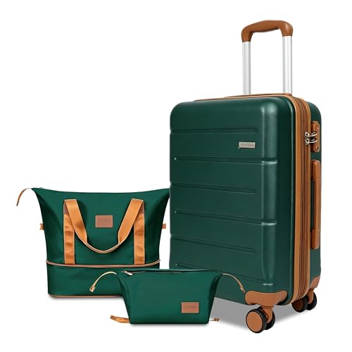 Image of 3-Piece Luggage Set with Carry On Luggage Set 22x14x9 Airline Approved, ABS Hardside Suitcase with 8 Spinner Wheels & TSA Lock, Expandable Suitcase for Men & Women (20 /TB /DB Green)