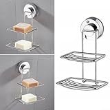 Doppelter Seifenschalenhalter aus Chromstahl mit starken Saugnäpfen für einfache Montage in Badezimmer- und Duschbereichen, kompatibel mit mehreren glatten Oberflächen