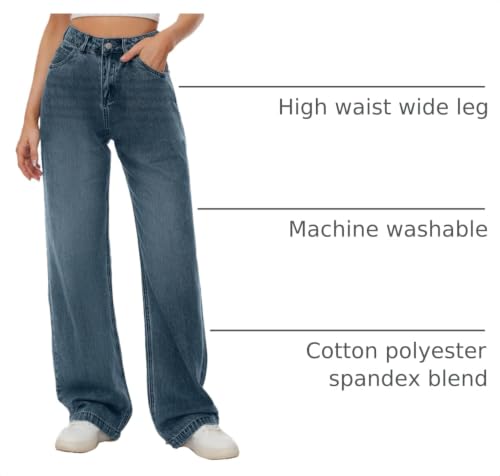 KICZOY Women Wide Leg Jeans High Waist Boyfriends 2026 Jean for Women Stretch Denim Pants Washed Blue — view 4