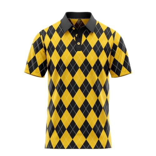 Argyle Golf Polo Shirt for Men Performance Moisture Wicking Short Sleeve