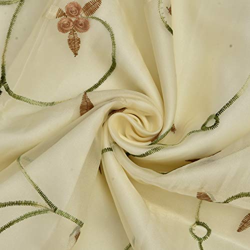 Image of Polyester Floral Embroidery Door Curtains for Living Room /Bedroom (9 Feet, Sky Embroidery + White Blackout) Set of 2 Pieces