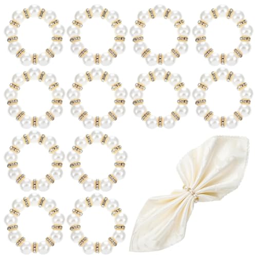 JYNXOR 12 Pcs Perles Anneau de Serviette, Anneau Serviette De Table Rond Perlée Serviette Anneaux Titulaire Boucle, Rond Porte-Serviette Noel pour...
