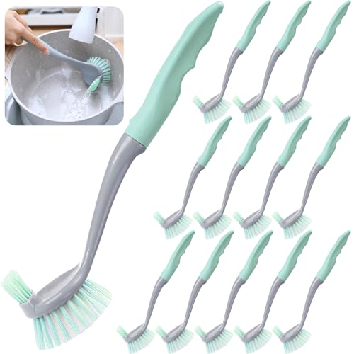 Image of Patelai 12 Pack Dish Brush with Long Handle, 11. 5 Inches Pot Pan & Dish Brush, Cleaning Brushes for Kitchen and Bathroom, Safe on Cookware, Stainless Steel, Outdoor Furniture, Showers & Sinks