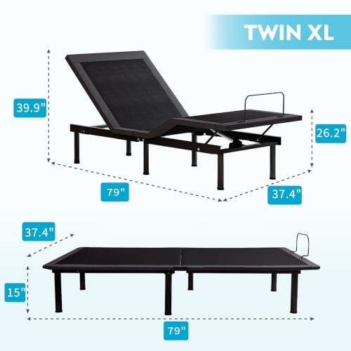 Image of Dyonery Twin XL Adjustable Bed Base + 14 Inch Memory Foam Mattress | Wireless Remote, Head and Foot Incline, Zero Gravity, Cooling Copper Foam, Fiberglass Free Mattress, Tools-Free Assembly