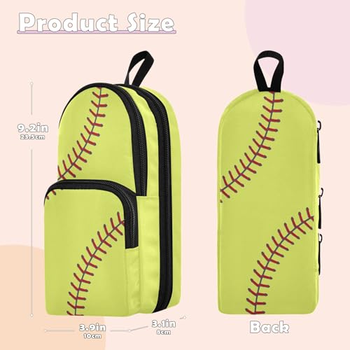 Image of ZAZYXTJ Softball Standing Large Capacity Pencil Case 3 Compartment Pen Pouch Storage Canvas Makeup Bag for School Office Teen Girl Boy Men Women