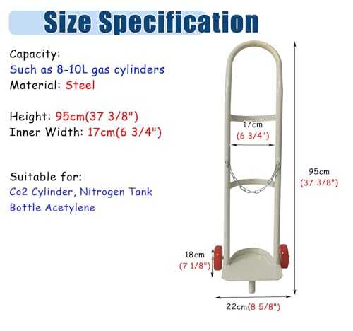 Genérico Carro con Ruedas para bombonas de oxígeno, Soporte de 95 cm de Altura para Botellas de Gas de Soldadura con Cadenas de Seguridad para bombonas de oxígeno y acetileno, diseño Robusto y durade