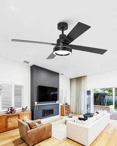 Image of 52 Inch Black Ceiling Fan with Light and Smart Remote Control & App