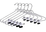 6 Quality Add-On Skirt Blouse Hanger Heavy-Duty Add-On Skirt Hangers with Clips, Multi Stackable Add on Hangers, Adjustable Wide Clip Pants Hanger, Chrome (Skirt Hanger - Wide Clips, 6)