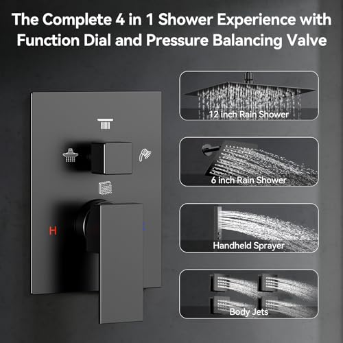 Image of Shower System with Body Jets,4 Way Shower Faucet Set,Matte Black