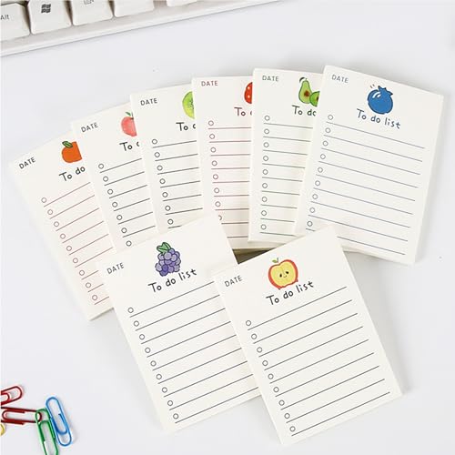 8 pack Cute Patter to Do List Notepads, to Do List Note pad, Cute Fruit Pattern to Do List Planner, to Do List Memo Stationery for Home Office Supplies, 400 sheets/ 2.75 x 3.94 inch