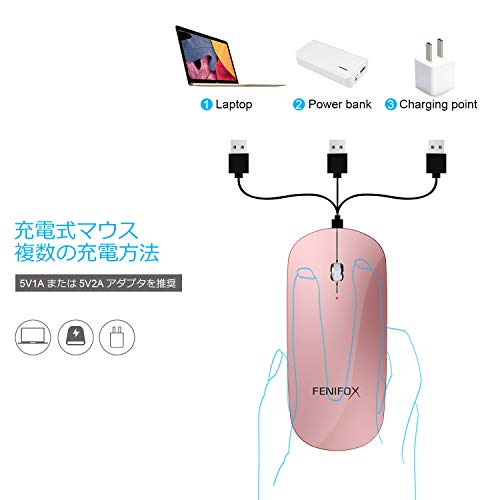FENIFOX マウス Bluetooth, 無線 静音 薄型 超薄型 充電式 携帯用 おしゃれ Type-c 充電 小型 軽量 持ち運び ワイヤレス ブルートゥース ポータブル 小さい 旅行 対応 Mac iPad Surface Macbook air スマホ サーフェス サーフェス ノートパソコン スマホ マック タブレット Laptop PC TV - 黒い ブラック