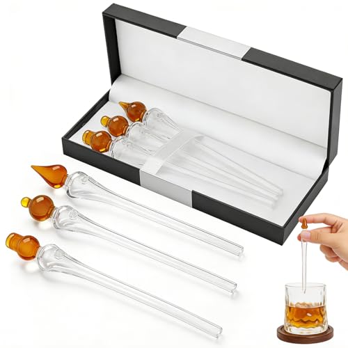 3 Pack Whiskey Droppers, Precision Glass Pipettes Set (Waterdrop, Double-Spherical, Glass-Shaped), 5-Inch Compact for Whiskey Bourbon Gin, Elegant Gift for Whiskey Lovers
