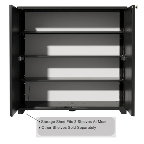 Image of KINYING Outdoor Storage Cabinet Waterproof, 60 Gallon Resin Outdoor Storage Shed for Patio /Garden /Backyard, Outdoor Storage Box for Cushions,Garden Tools and Pool Supplies(Black with 1 Shelving)