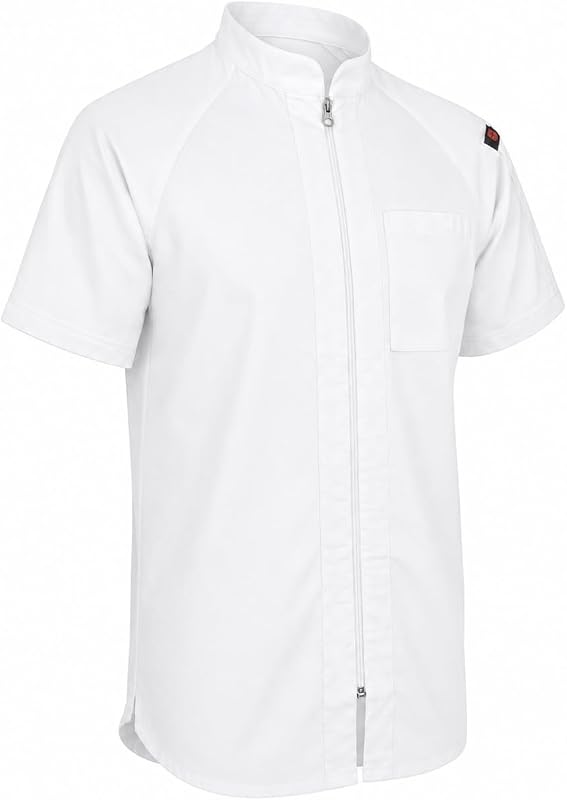 ChefsCloset Seneca Abrigo Chef de Manga Corta para Hombre – campera Chef Profesional para Hombre con Cremallera Central y Paneles de Malla