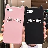 LCHULLE [2 Stück] für iPhone SE 2022 Hülle, iPhone 7, iPhone 8, iPhone SE 2020 Handyhülle Katze Mädchen Schutzhülle mit süßem Muster Silikon Cute Case für iPhone 7/8/SE2020/SE2022 Pink/Schwarz