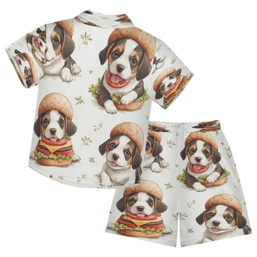 Boccsty Hamburger Beagle Dog Brown Puppy Boy Summer Shorts Sets Hawaiian Toddler Boys T-Shirt & Pants 2 Pcs 3T2