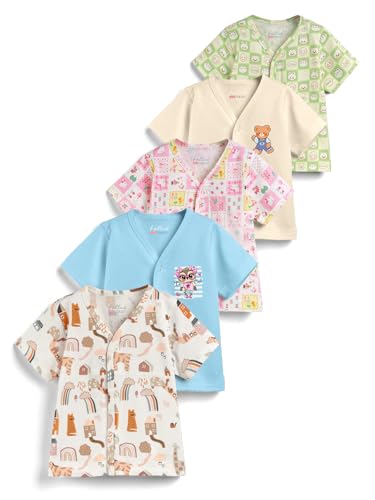 Image of HELLCAT 100% Cotton Front Open Jhabla Vest & T Shirt for Babies - Pack of 5 (Unisex,Short Sleeve)