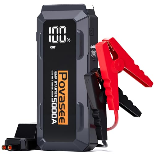Image of 5000A Jump Starter | Povasee A40 Car Battery Jump Starter, 12V Portable Power Pack for All Gas & 10L Diesel Engines, with 3 inch LCD Display, Dual USB Output & Multi-Mode LED Light