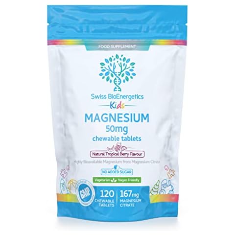 Magnesium Chewable Tablets 50mg - Balanced Dosage for Children from 167mg of Magnesium Citrate - Easily absorbable & Highly bioavailable - Tropical Berry Flavour with no Added Sugar - Vegan & UK Made Cover