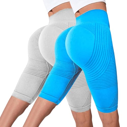 Pantalones cortos deportivos para mujer, 2 piezas, pantalones cortos de yoga de cintura alta, leggings cortos para ciclismo, verano, sin costuras, push-up, anticelulitis mate, leggings antirozamiento