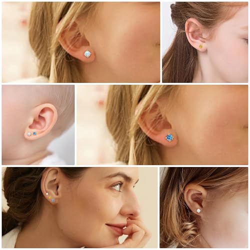 Birthstone Flat Back Earrings for Women Trendy,14K Gold Plated Hypoallergenic Comfort Flatback Earring for Cartilage Tragus Helix, Cubic Zirconia Earrings Stud Gold Jewelry Best Birthday Gift for Her2