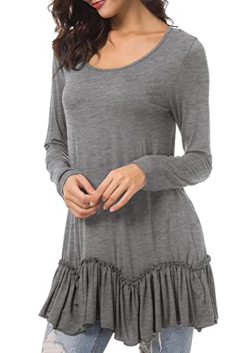 Urban Coco Women's Casual T-Shirt Solid Long Sleeve Tunic Tops (M, Heather Gray) #TOP3
