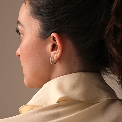 Lecalla 14K Gold-Plated Two-Tone Antique Cable Collectibles C Hoop Earrings For Women Teen #TOP1