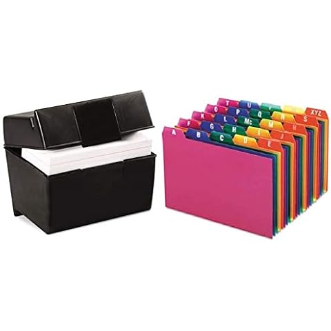 1InTheOffice Index Card Box 3x5 inch, Index Card Holder 3x5 400 Capacity & Index Card Guide Set, A-Z, 1/5 Tab Cover