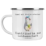 Mr. & Mrs. Panda Camping Emaille Tasse Elektrikerin Leidenschaft - Geschenk, Elektroinstallateurin, Outdoor Becher, Elektronmonteurin, Metalltasse