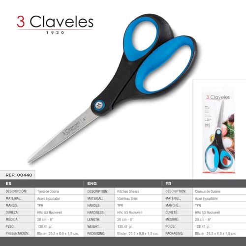 Miniatura 2 de 3claveles 440 - Tijera Para Cocina De 8 Pulgadas, Mango Soft Grip