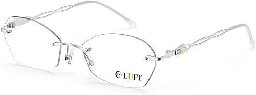 LUFF Gafas de lectura sin montura para mujer, bloqueo de luz azul, ligeras, de metal, clásicas, antifatiga ocular LUFF Gafas de lectura sin montura para mujer, bloqueo de luz azul, ligeras, de metal, clásicas, antifatiga ocular