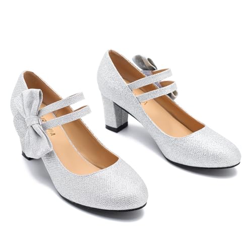 Women's Mary Jane Heels with Bow Low Heels Closed Chunky Block Double Ankle Strap Pumps Wedding Office Work Dress Shoes2