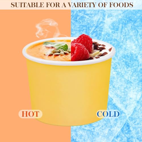 Image of Ruisita 50 Pack Disposable Bowls with Lids 8 oz Paper Cups Ice Cream Containers with Lids Leak-proof Soup Bowls Dessert Sundae Cups Cold or Hot Food for Birthday Picnic School Party Supplies, Yellow