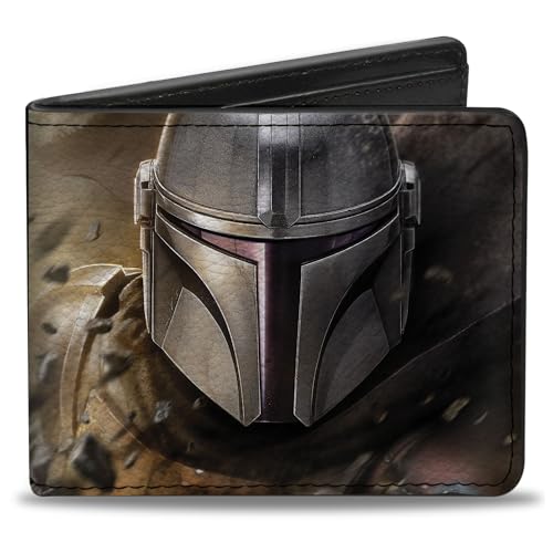 Buckle-Down Men's Wallet, Bifold, Star Wars The Mandalorian Helmet Bounty Hunter Logo, Vegan Leather, 4.0