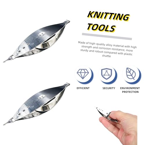 Image of 2 Pcs Metal Tatting Shuttle with Hook Tatting Needle Kit Tatting Supplies for Household Knitting Sewing Weaving