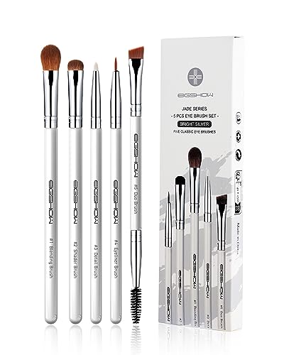 EIGSHOW Juego de 5 brochas para maquillaje de ojos, brocha para delineador de ojos, brocha para cejas, juego de brochas para sombra de ojos (blanco)