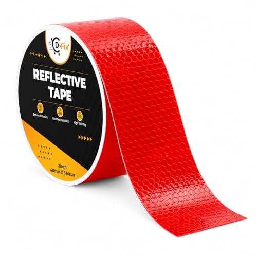 Image of D-fix High Intensity Radium Reflective Tape - 5 Meters in Length - 48mm / 2 inch Width - 1 Roll Per Pack - Car Bike and commercial vehicles Conspicuity reflective warning Tape Reflective tape-Red