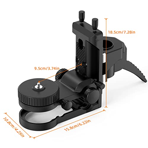 Huepar Upgraded Mounting Clamp With Clip - Has 1/4"-20 Male Thread And 5/8"-11 Thread Adapter For Telescoping Pole For Rotary And Line Laser Levels, Adjustable Bracket Lp36M-S #TOP1