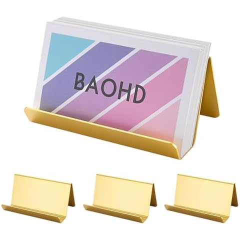 BAOHD 3 Pack Business Card Holder for Desk, Gold Business Card Holder Display, Modern Metal Desktop Business Card Organizer, Business Name Card Stands for Office Home School Cover