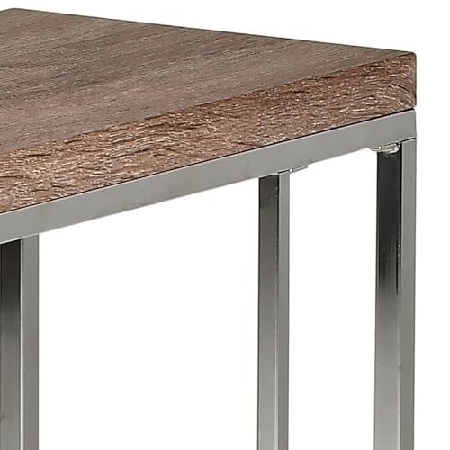 Steve Silver Company Lucia Chairside End Table, C Shaped End Table with Chrome Base, Living Room, Bedroom, Modern, Hardwood Veneers, Rectangular, Decor, 16" D x 30" W x 40" H, Brown, Chrome - Image 4