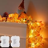 2Pack [8 Lighting Modes & Timer] Fall Decor Maple Leaf Garland with Lights 80LED Battery Operated Waterproof, Fall Decorations for Home Outdoor Indoor Thanksgiving Decor Halloween Friendsgiving Autumn