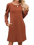 Material: This Knitted Sweater Dress is made of 95%Polyester，5%Spandex ，basic and casual style. This material is a little thin ，soft and stretchy , lightweight. It won't be too hot in early fall and warm enough in winter cool weather Design: Long Puf...