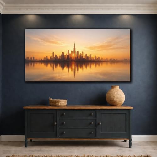 Toile canvas skyline doré 50x25 impression murale paysage urbain abstrait - 4